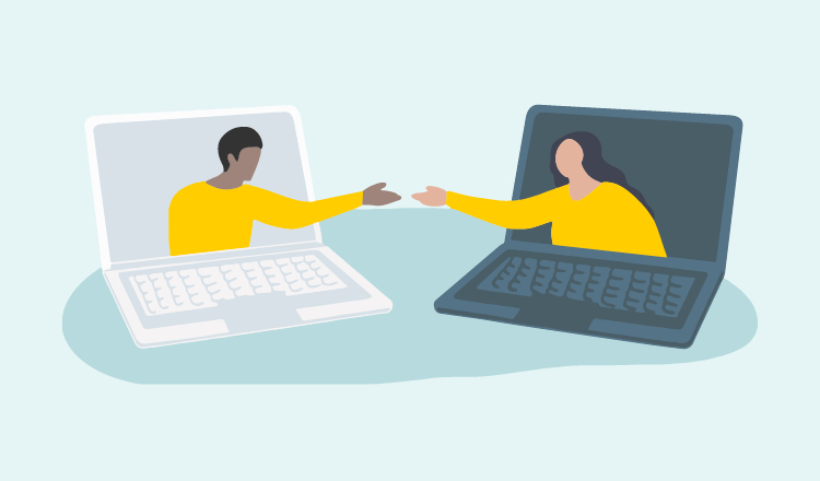 与彼此的人的例证通过计算机